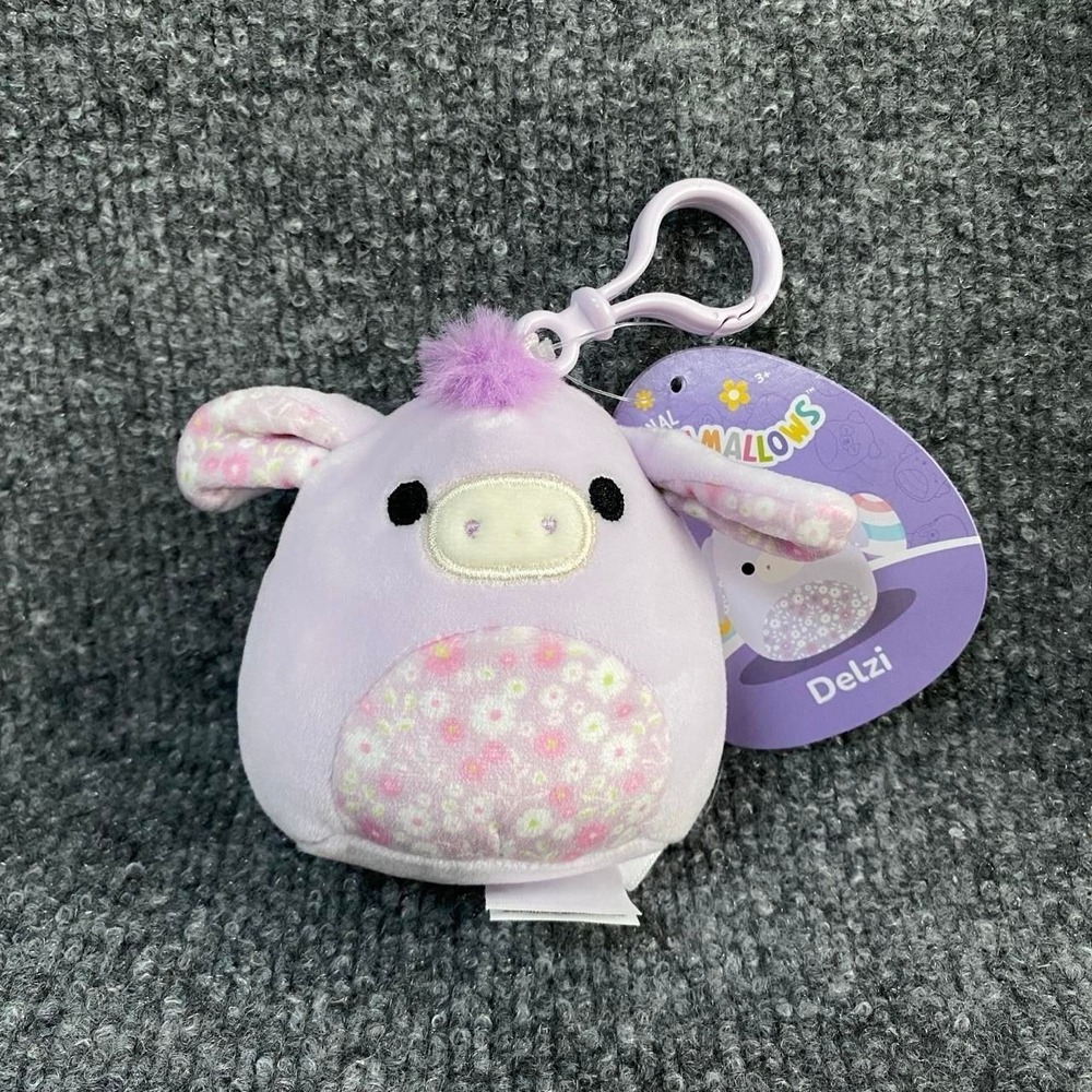 SQUISHMALLOWS DELZI FLORAL PURPLE DONKEY CLIP ON STUFFED TOY PLUSH